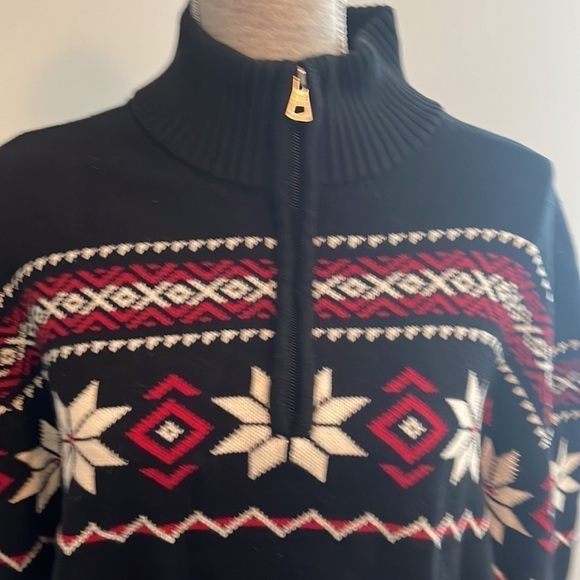 WEATHERPROOF VTG Mens 1/4 Zip Sweater Pullover XXL Fair Isle Mock Neck BLACK - Picture 2 of 6